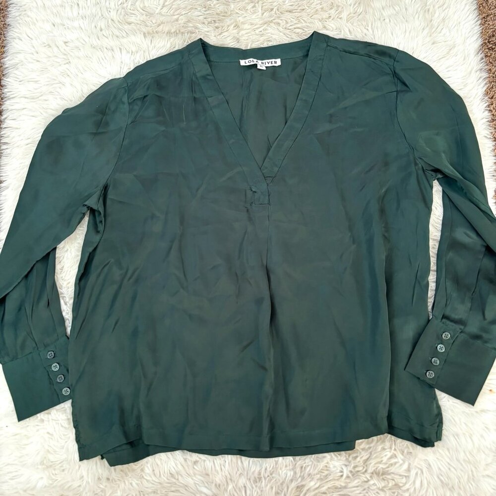 Lola River Satin Dark Green Long-Sleeved Shirt | XL | NWOT